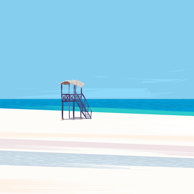 Tour De Sauveteur Sur Une Illustration Vectorielle De Plage De Sable Vide