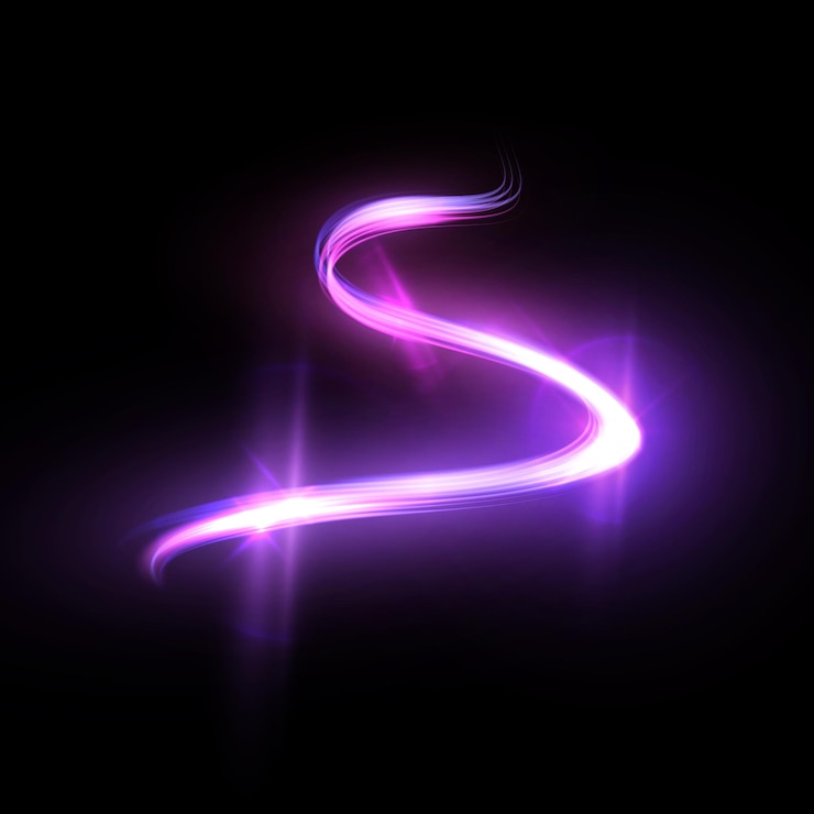 Vecteur tourbillon léger. effet de lumière de ligne néon courbe. ligne incurvée bleu violet brillant pour l'annonceur de l'industrie du jeu