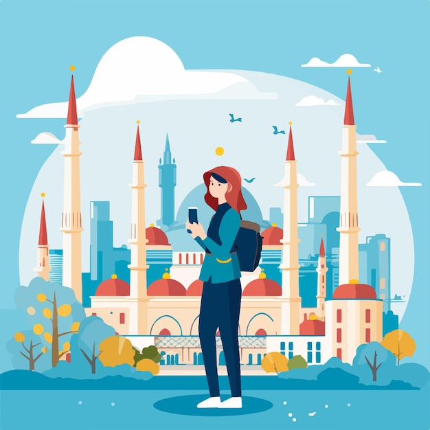 Touriste Turque Au Design Plat D'istanbul