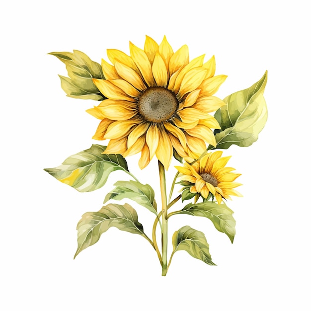 Tournesol aquarelle floral sur fond blanc