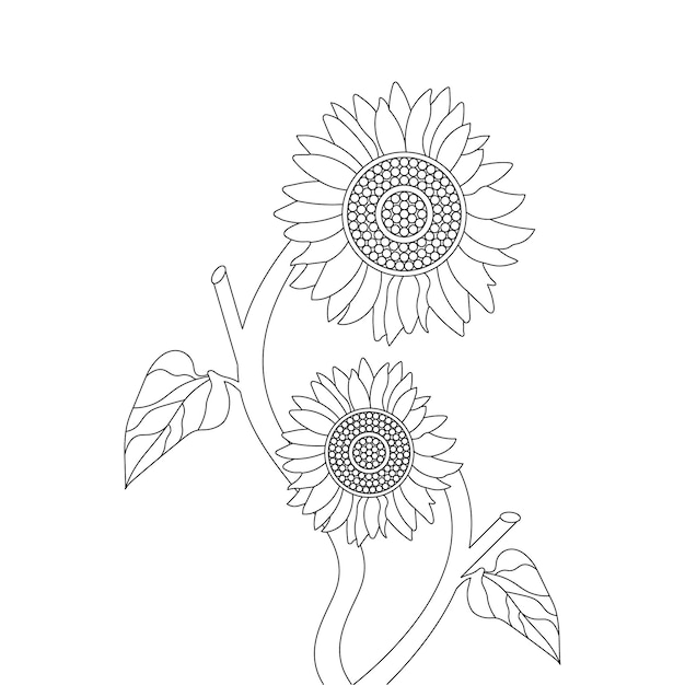 Tournesol, Coloriage, Page, De, Livre, à, Ligne, Art, Fleur, Croquis, Vecteur, Illustration