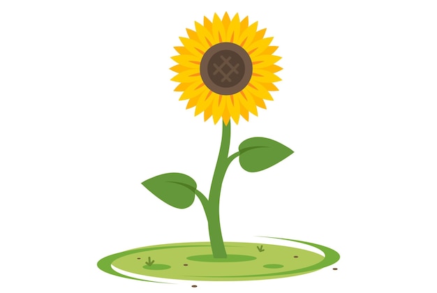 Tournesol Jaune Dans Un Pré Vert Contre Le Ciel Bleu. Illustration Vectorielle Plane