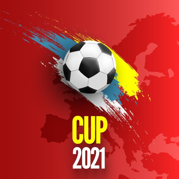 Vecteur tournoi de football européen fond rouge avec ballon de foot et coup de peinture coloré
