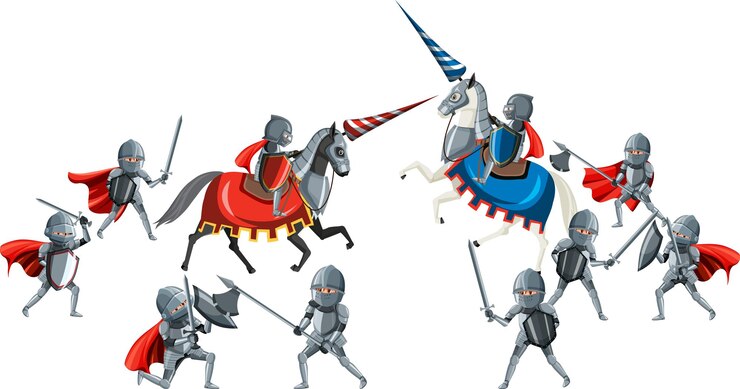 Vecteur tournoi de joutes de chevaliers médiévaux sur fond blanc
