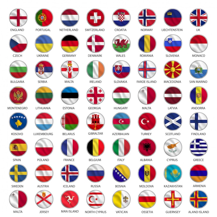 Vecteur tous les drapeaux des pays européens cercle style ondulant