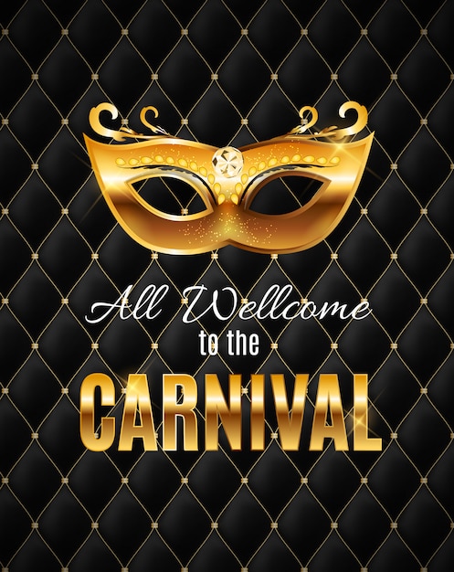 Vecteur tous sont les bienvenus au carnaval, événement populaire au brésil. conception avec masque de fête. concept de mascarade.