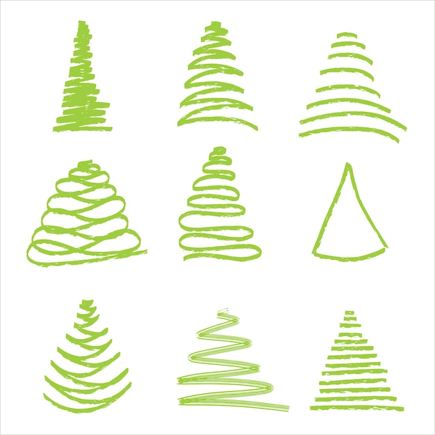 Tous Les Types Dessinent à La Main La Veille De L'arbre De Noël. Ensemble D'illustration Vectorielle De La Veille Des Arbres