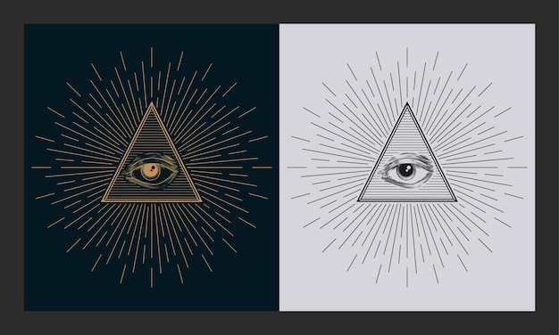 Vecteur tous les yeux voyants dans le style de gravure de pyramide triangulaire