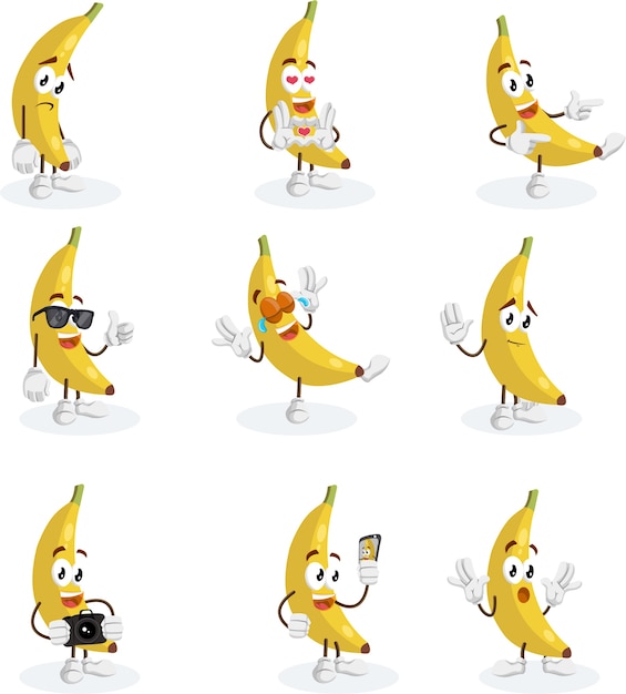 Tout ensemble mascotte de logo de banane