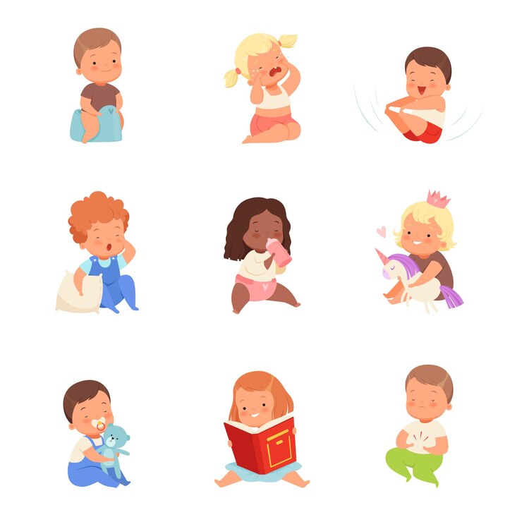 Vecteur des tout-petits dans différentes situations illustration vectorielle sur fond blanc