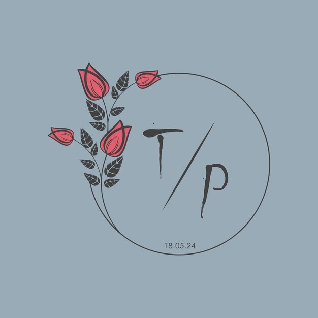 TP monogramme initial une rose Cercle de mariage avec un design créatif