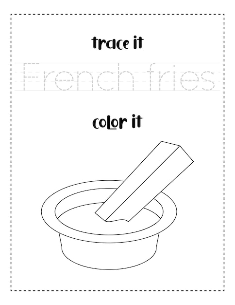 Vecteur traçage des mots de l'écriture manuscrite et couleur des frites pratique de l'écriture manuscrite pour les enfants