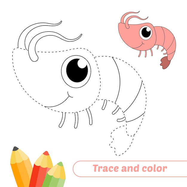 Trace et couleur pour le vecteur de crevettes pour enfants