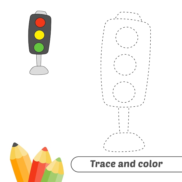 Trace et couleur pour le vecteur de feux tricolores pour enfants