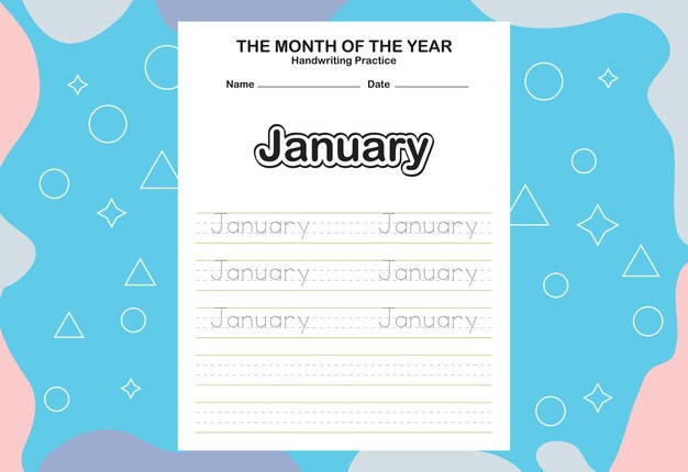 Trace Du Nom Du Mois De L'année Et Feuille De Pratique D'écriture