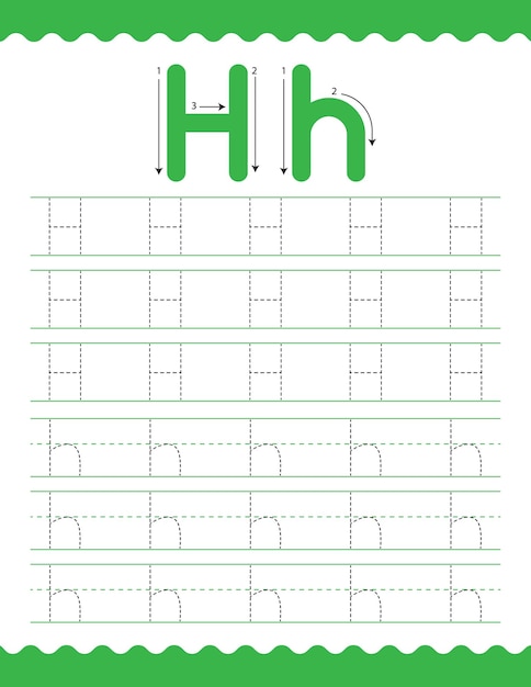 Tracer L'alphabet H Début Feuille De Travail De Traçage Feuille D'activité Pour Enfant D'âge Préscolaire Pré K Retour à L'école