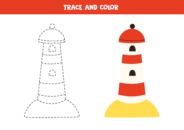 Tracer Et Colorier Le Phare Feuille De Travail Pour Les Enfants