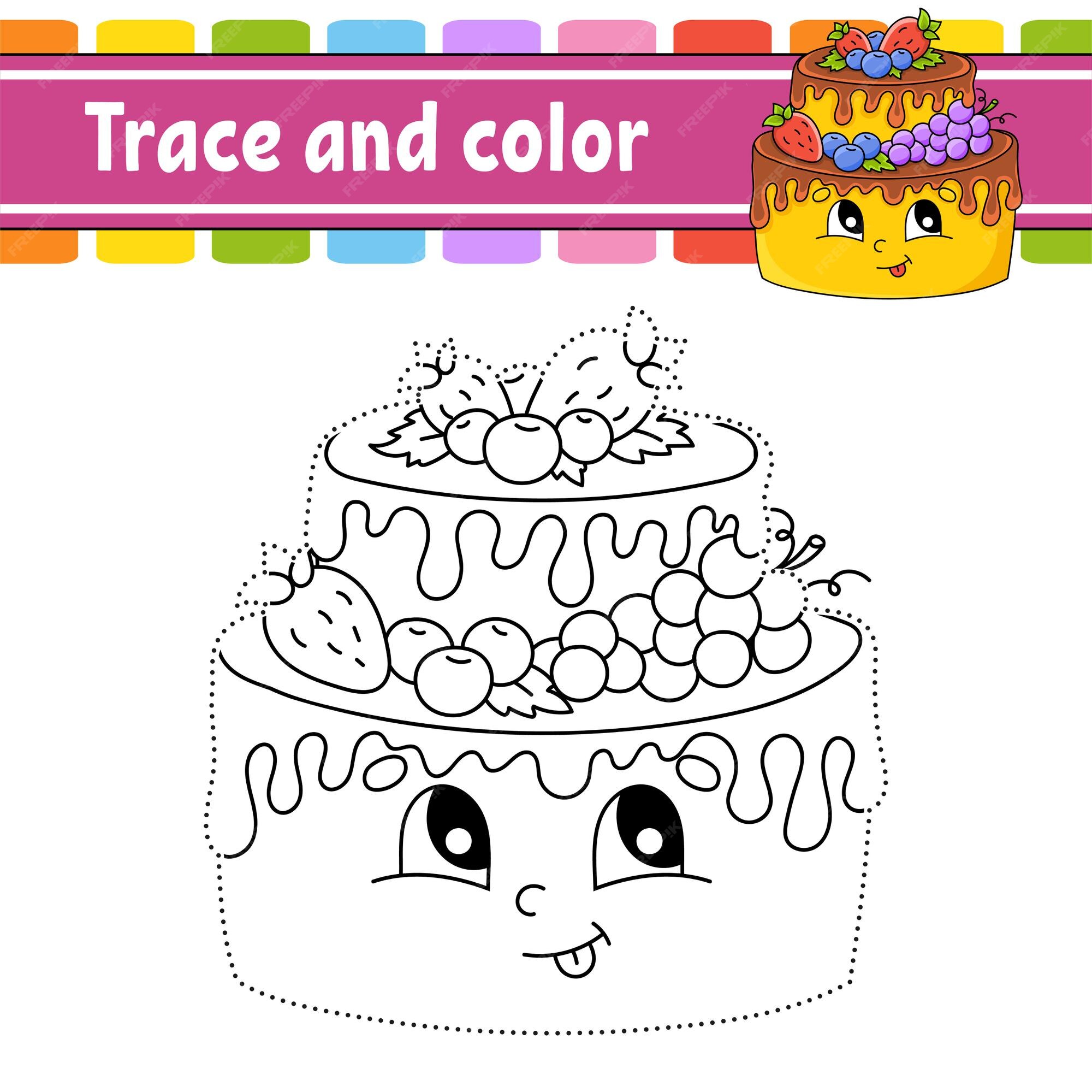 Tracer Et Colorier Theme D Anniversaire Coloriage Pour Enfants Vecteur Premium