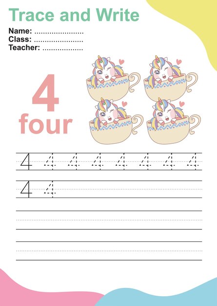 Tracer et écrire le nombre pour les enfants Exercice pour les enfants pour reconnaître le nombre Fichier vectoriel