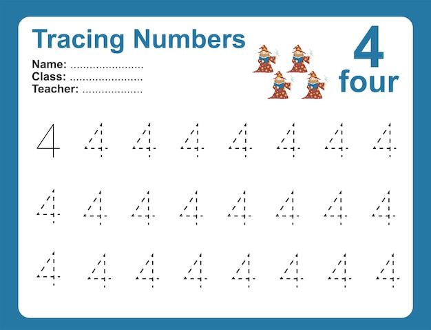 Tracer et écrire un numéro pour les enfants Exercice pour que les enfants reconnaissent le numéro