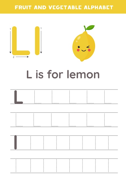 Tracer les lettres de l'alphabet pour les enfants Fruits et légumes L est pour citron