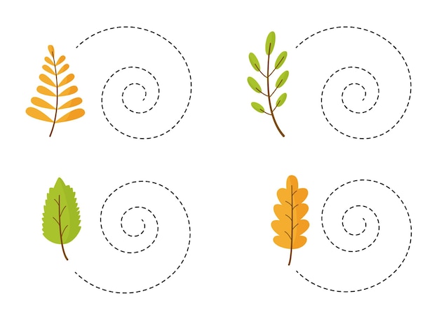 Tracer des lignes avec de jolies feuilles d'automne. Pratique de l'écriture manuscrite.