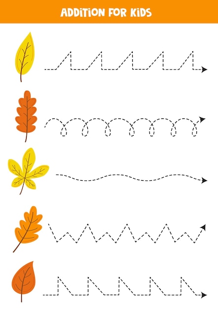 Vecteur tracer des lignes pour les enfants feuilles d'automne dessinées à la main pratique d'écriture