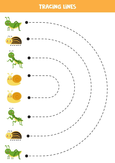 Vecteur tracer des lignes pour les enfants mignons insectes souriants pour les enfants