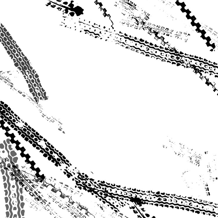 Traces de la bande de roulement d'un pneu de moto ou de vélo
