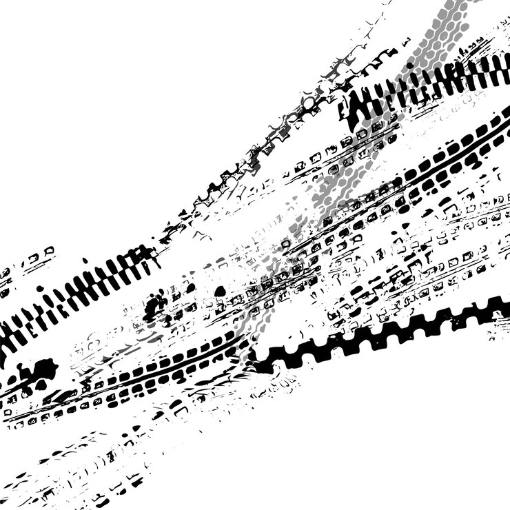 Traces de la bande de roulement d'un pneu de moto ou de vélo
