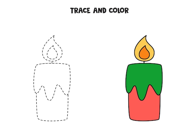 Tracez Et Colorez La Bougie De Noël. Feuille De Travail Pour Les Enfants.