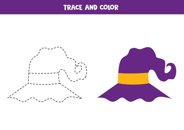 Tracez Et Colorez Le Chapeau D'halloween. Feuille De Travail Pour Les Enfants.