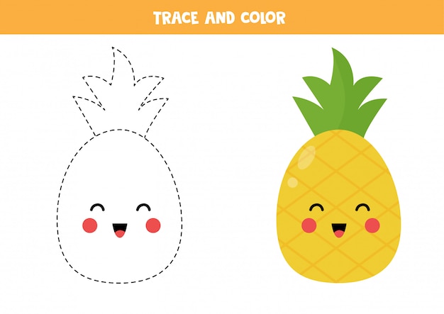 Tracez Et Colorez De Jolis Fruits D'ananas Kawaii.