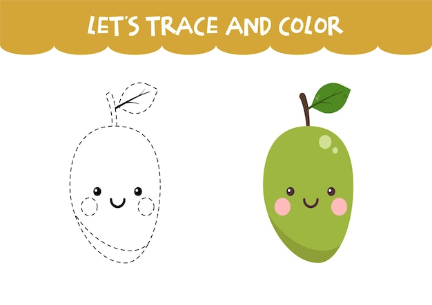Vecteur tracez et coloriez la feuille de travail éducative mignonne de mangue
