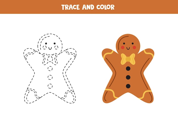 Tracez et coloriez une jolie feuille de travail de biscuits au pain d'épice pour les enfants