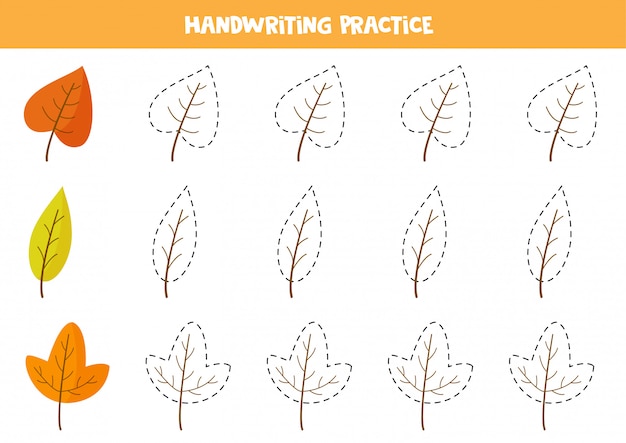 Tracez Les Contours Des Feuilles D'automne. Feuille De Travail Pédagogique.