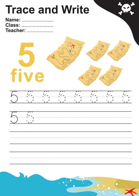 Tracez et écrivez le numéro pour les enfants. Exercice pour que les enfants reconnaissent le nombre. Fichier vectoriel.