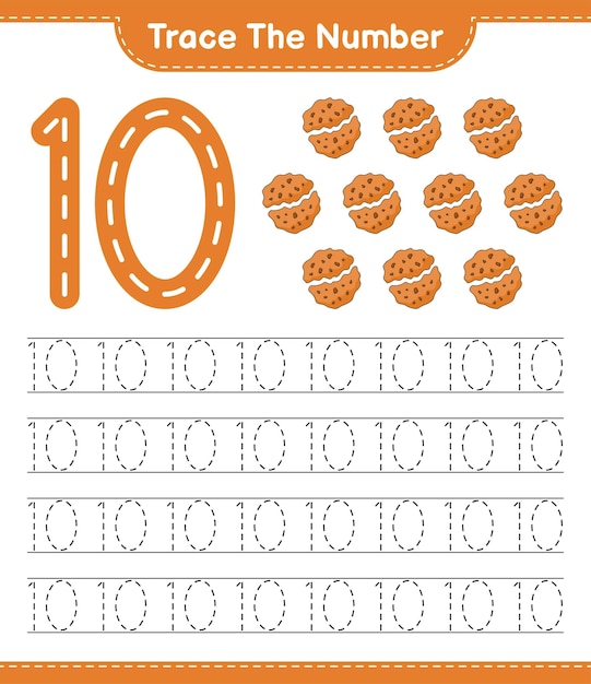 Tracez Le Numéro Numéro De Suivi Avec Cookie Illustration Vectorielle De Feuille De Calcul Imprimable Pour Enfants éducatifs