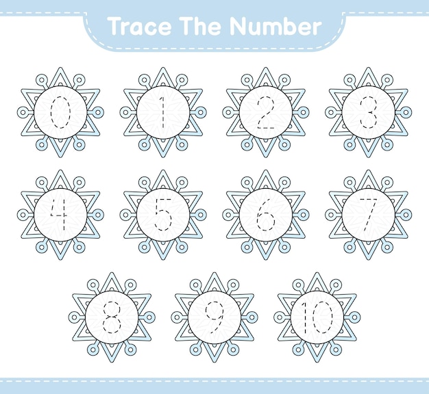 Tracez Le Numéro Numéro De Suivi Avec Snowflake Jeu éducatif Pour Enfants Illustration Vectorielle De Feuille De Travail Imprimable