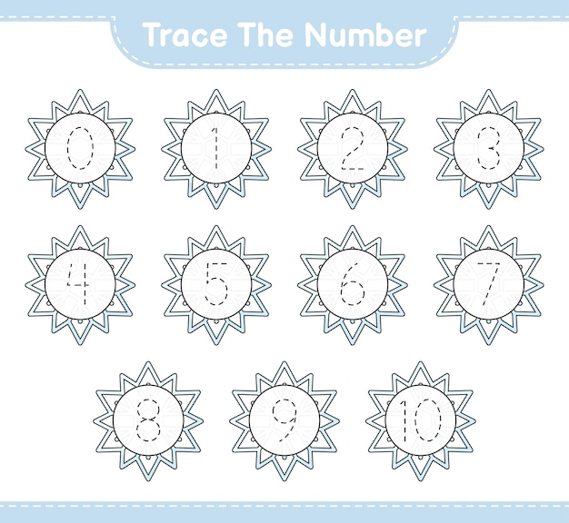 Tracez le numéro Numéro de suivi avec Snowflake Jeu éducatif pour enfants illustration vectorielle de feuille de travail imprimable
