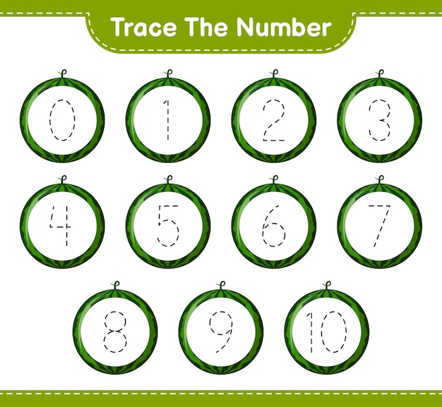 Tracez Le Numéro. Numéro De Traçage Avec Pastèque. Jeu éducatif Pour Enfants, Feuille De Travail Imprimable