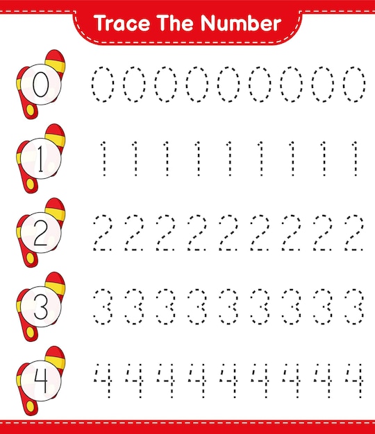 Tracez le numéro Traçage du numéro avec Flip Flop Feuille de travail imprimable du jeu éducatif pour enfants