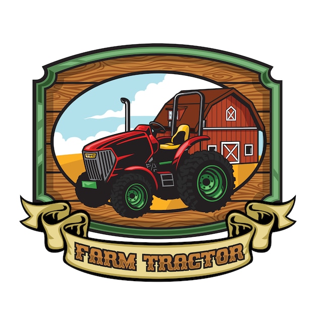 Vecteur tracteur agricole dans le style de panneau en bois
