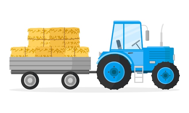 Tracteur avec des balles de foin Illustration vectorielle de style plat