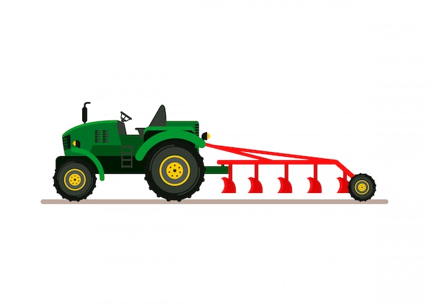 Vecteur tracteur, charrue, vue frontale, plat, illustration