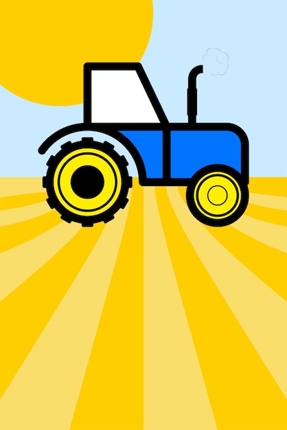 Tracteur cultivant la terre. Agriculture Affiche colorée avec espace de copie. Illustration vectorielle