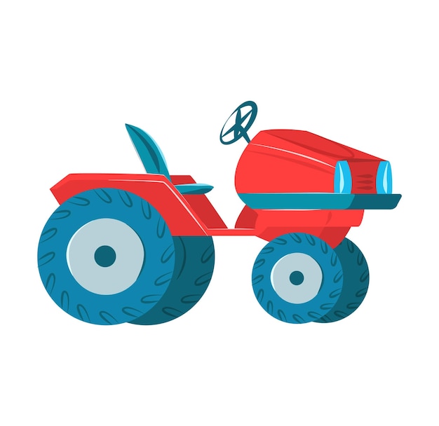 Vecteur tracteur de dessin animé rouge roues surdimensionnées isolées blanches véhicule de ferme de jouets pour enfants conception simple