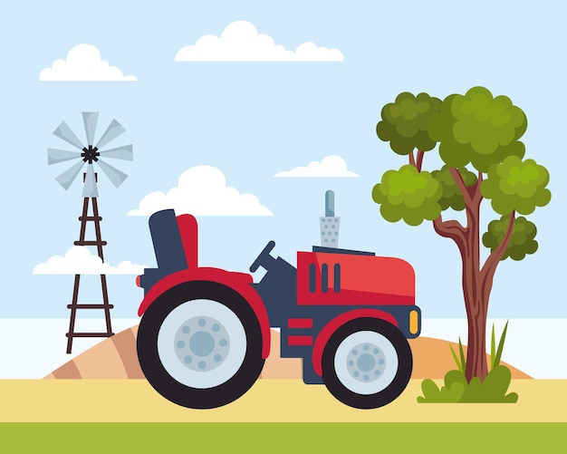 Tracteur et moulin à vent