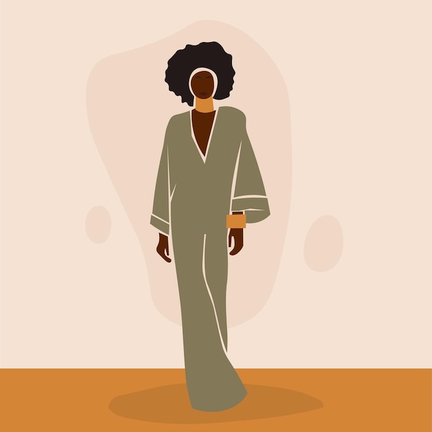 Traditionnelle jeune femme africaine en vecteur de style art ligne élégante
