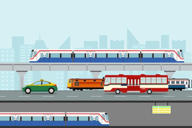 Vecteur train dans l'illustration du concept de ville